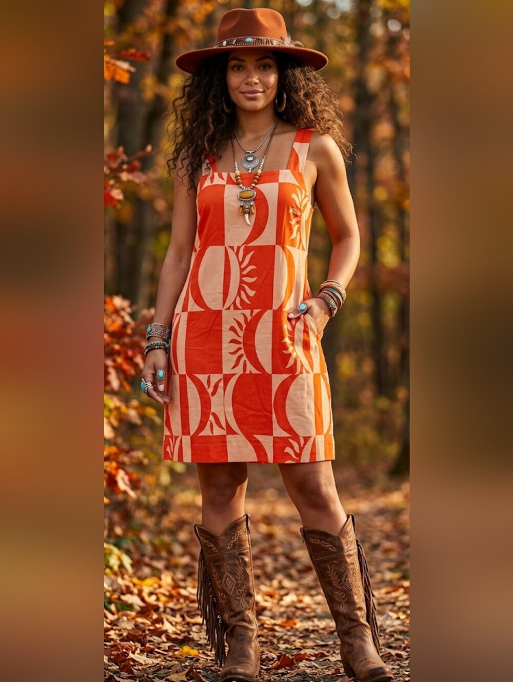 Boho Dopamine Mini Dress Autumn Weekend Cotton Retro Sun Print Shift Pockets New